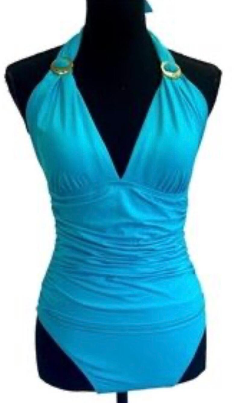 LAUREN Ralph Lauren Beach Club Solids Halter Womens Swimsuit Ruched Sides  14